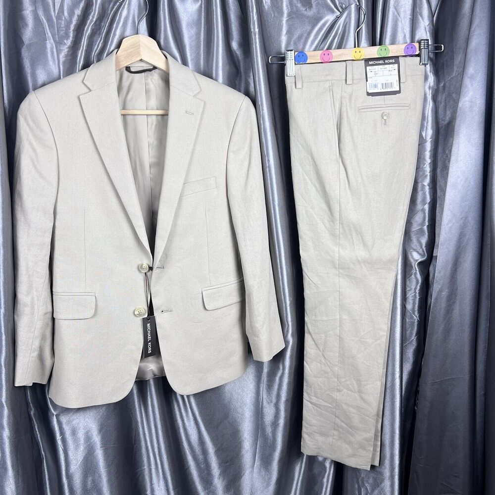 Michael Kors Boys 2 Piece Linen Suit 10R‎ / 25" Regular Fit Tan Summer Wedding